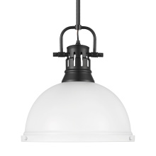 Golden 3604-L BLK-WHT - Yep by Golden Lighting Duncan 1-light 14in Rod Hung Pendant in Matte Black and Matte White shade